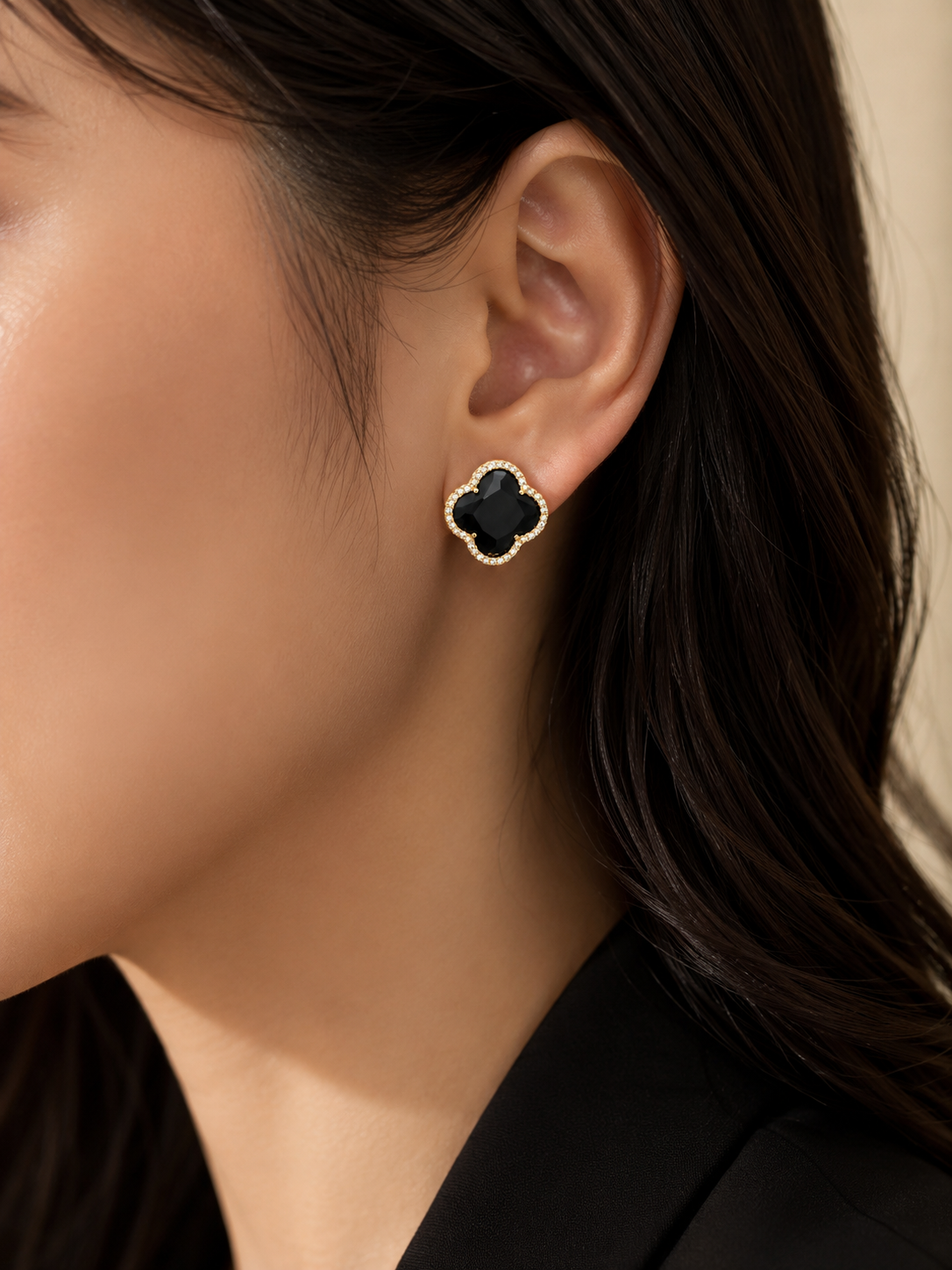 Midnight Clover Stud Earrings