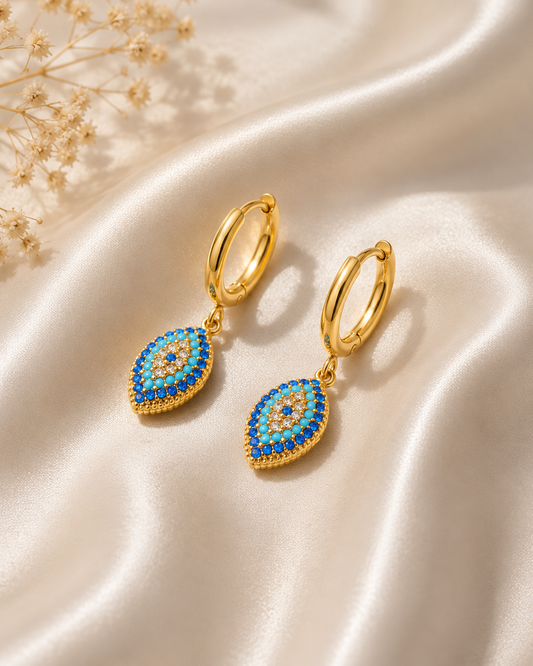 Azure Evil Eye Hoops