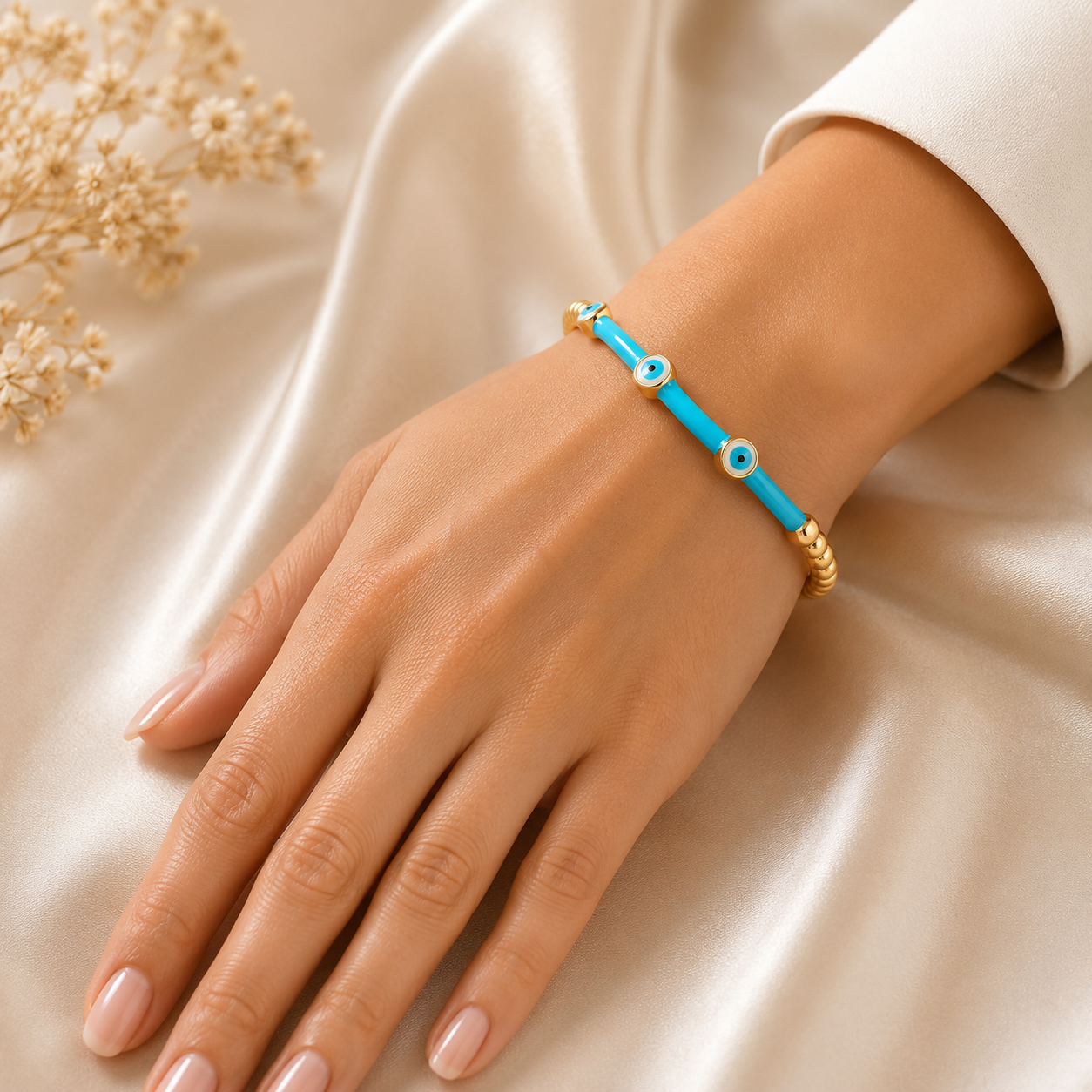 Enamel evil eye cuff