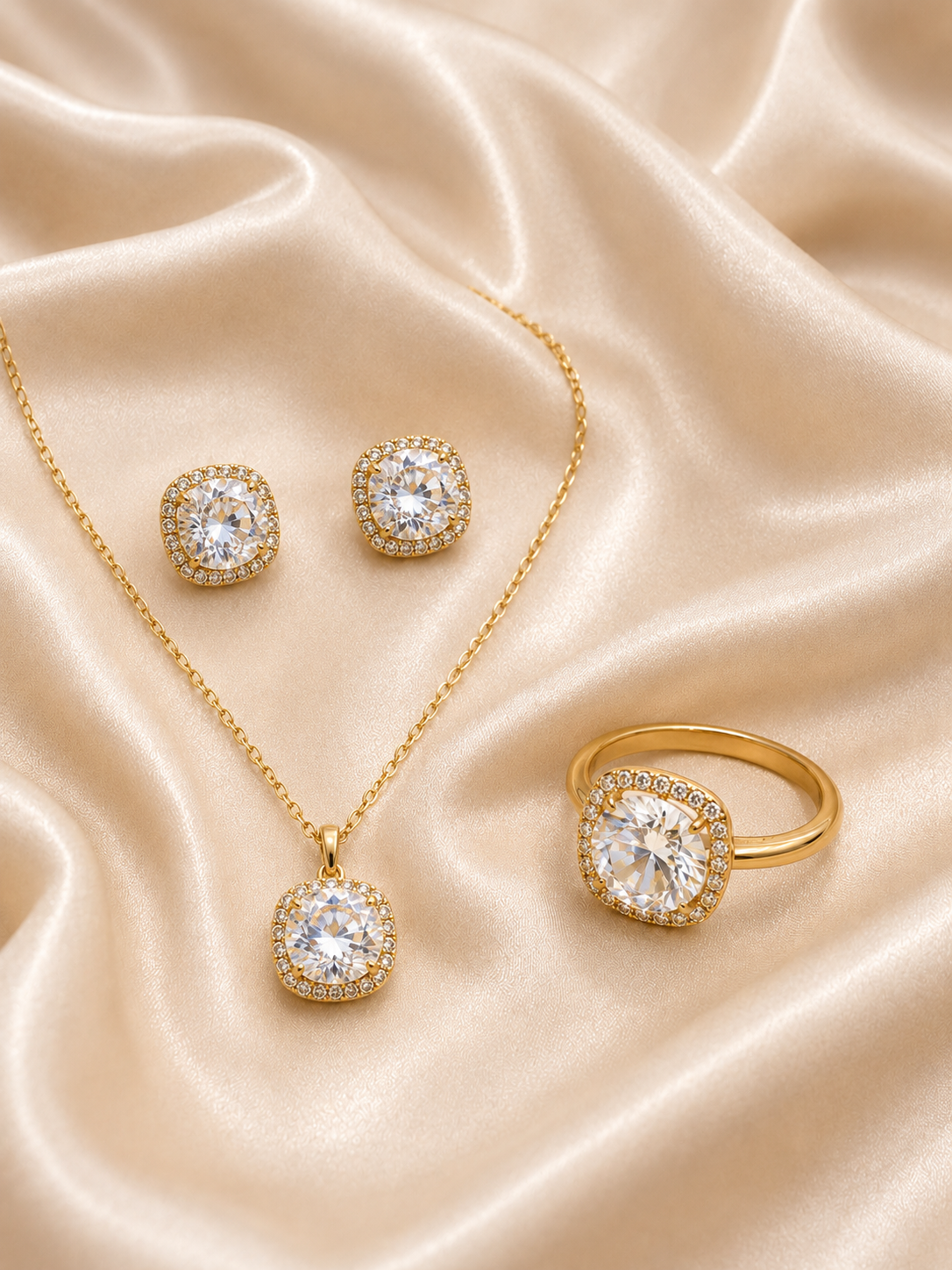 Solitaire Pendant with Earrings and Ring