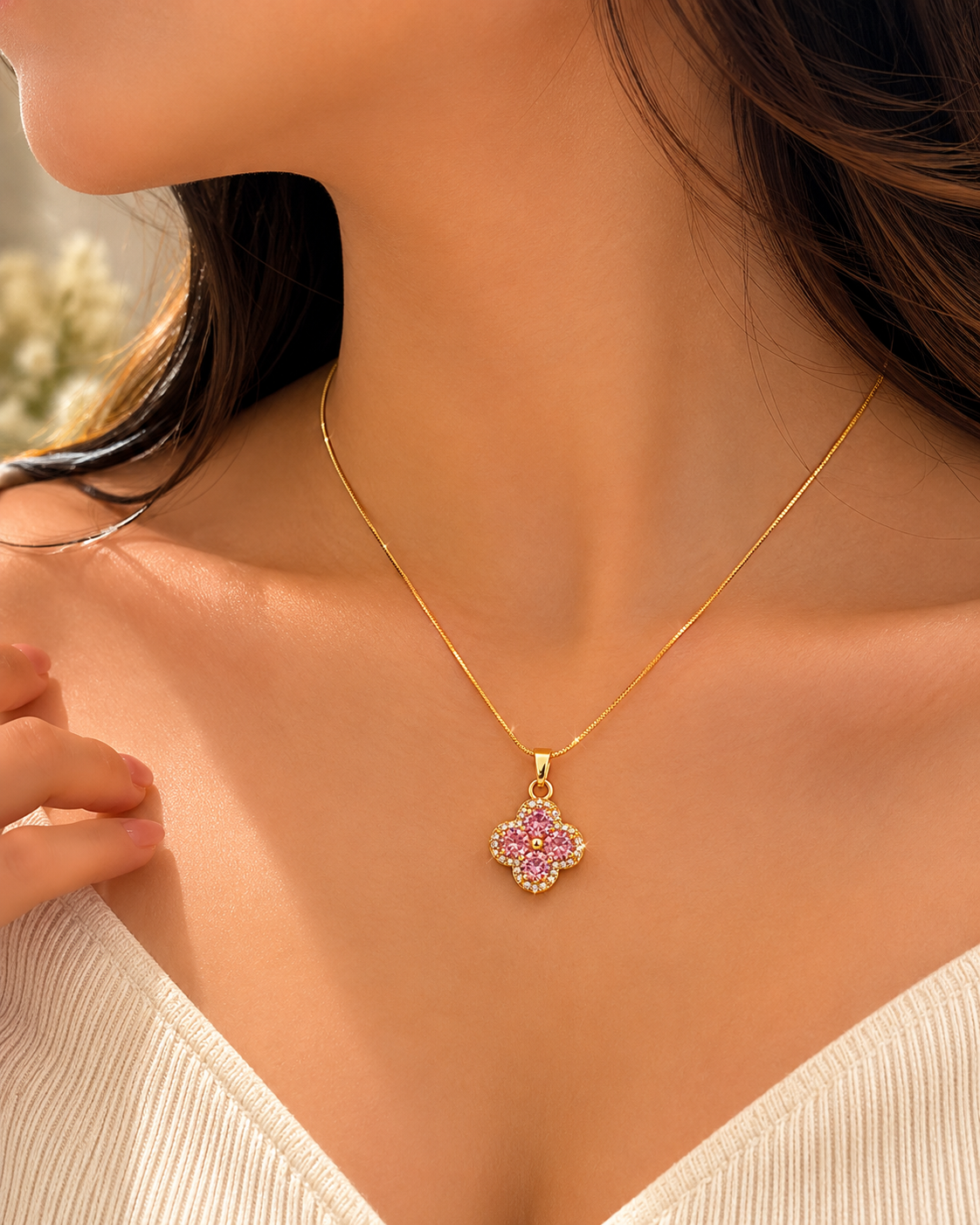 Blush clover necklace