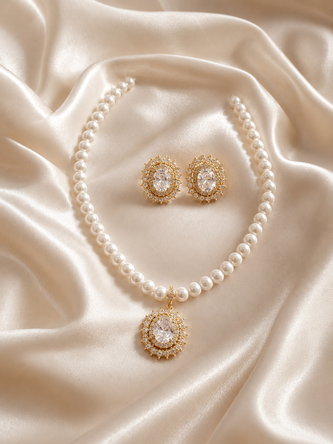 Fresh pearl necklace with earrings