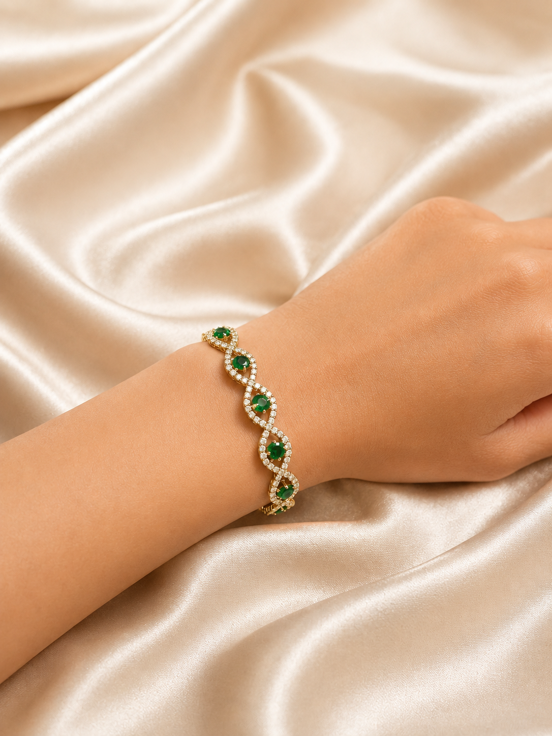 Emerald infinity bracelet