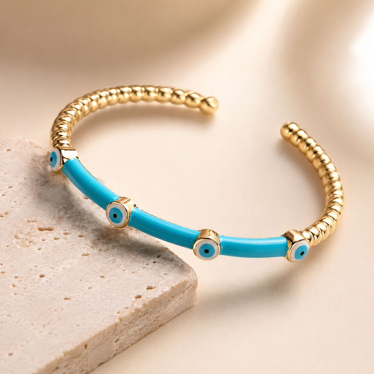 Enamel evil eye cuff