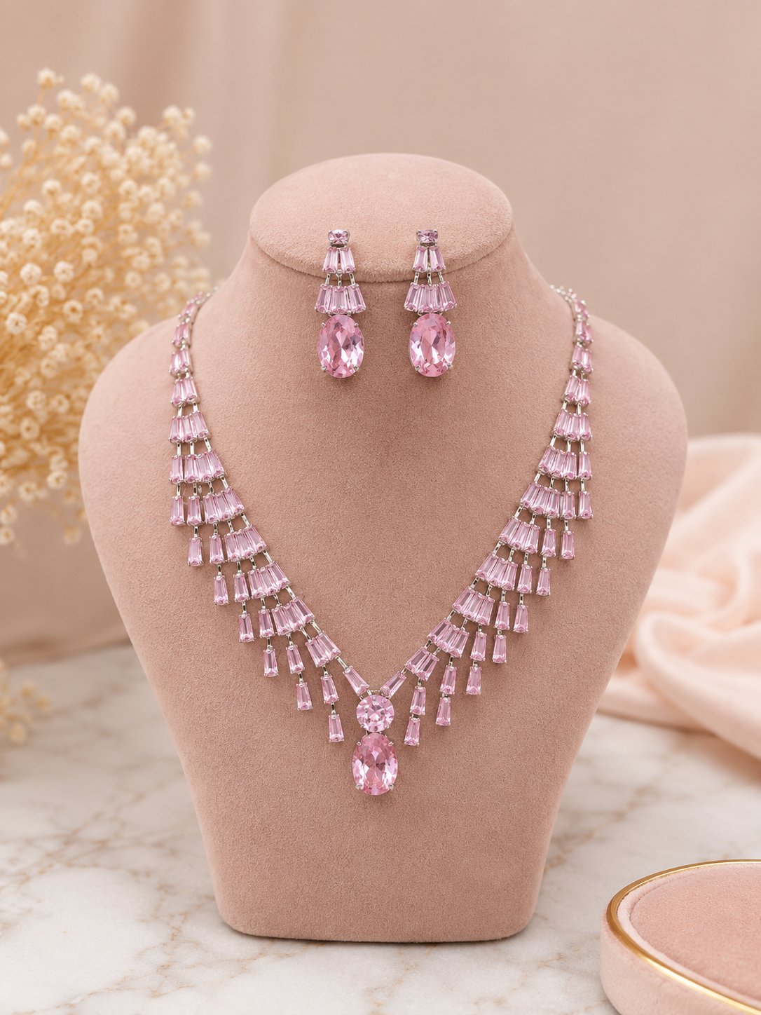 Blush Cascade crystal Set