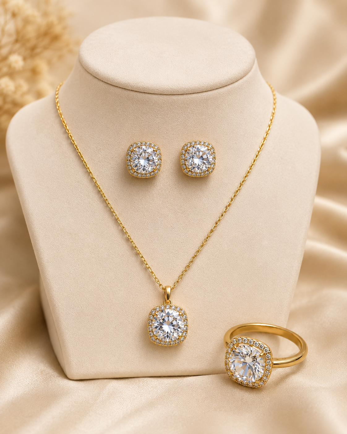 Solitaire Pendant with Earrings and Ring
