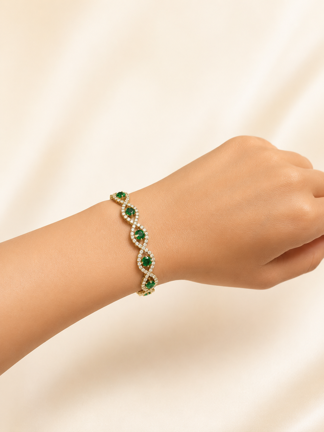 Emerald infinity bracelet