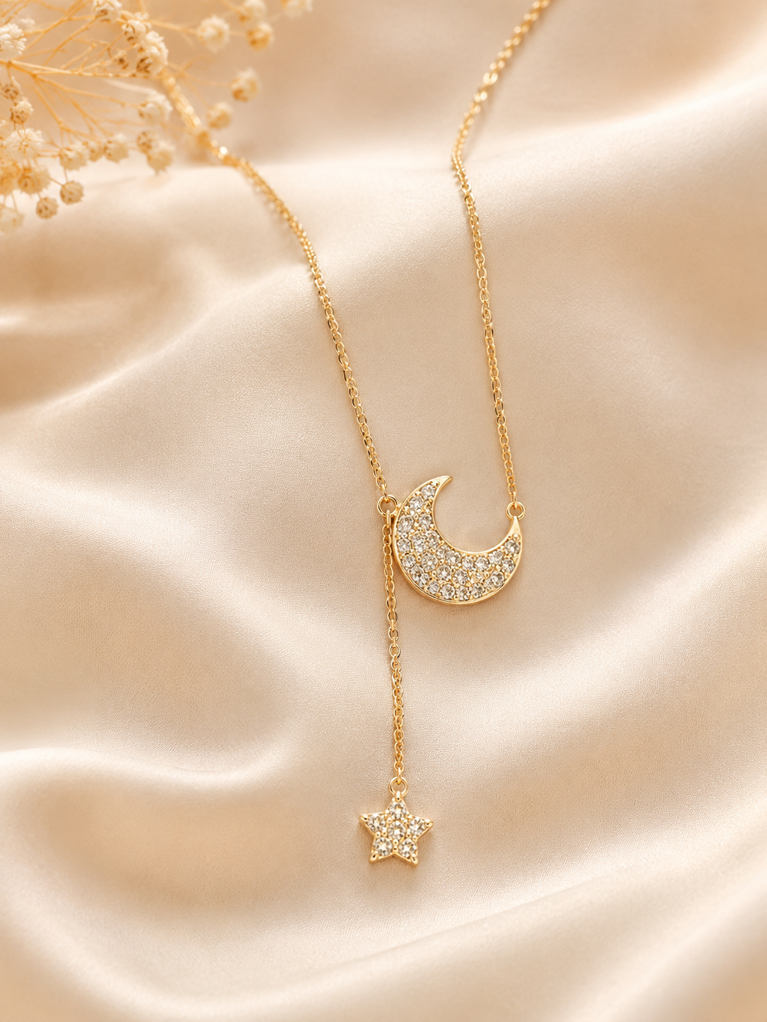 Moon and star diamond studded necklace