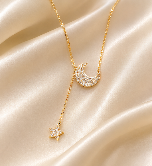 Moon and star diamond studded necklace