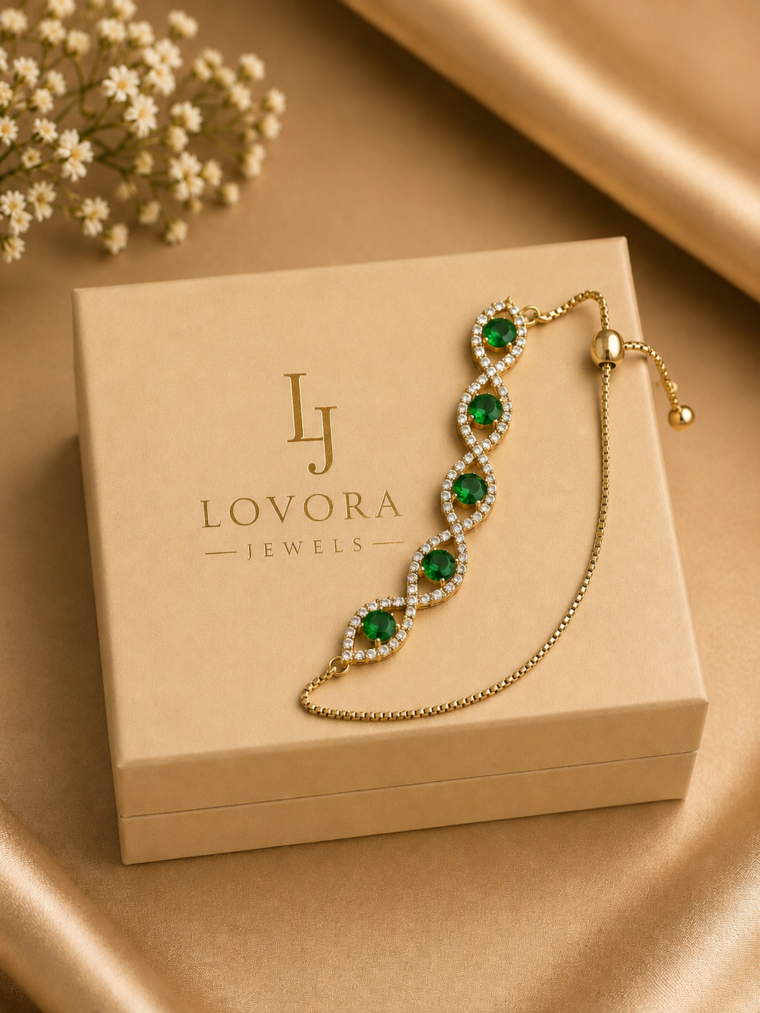 Emerald infinity bracelet