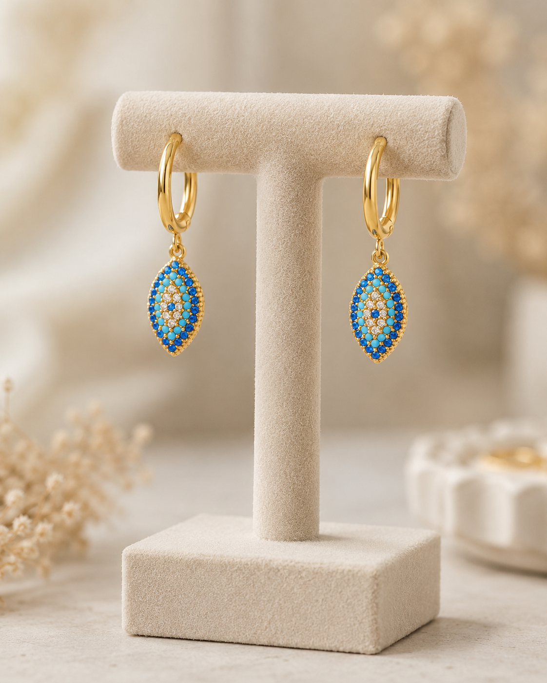 Azure Evil Eye Hoops