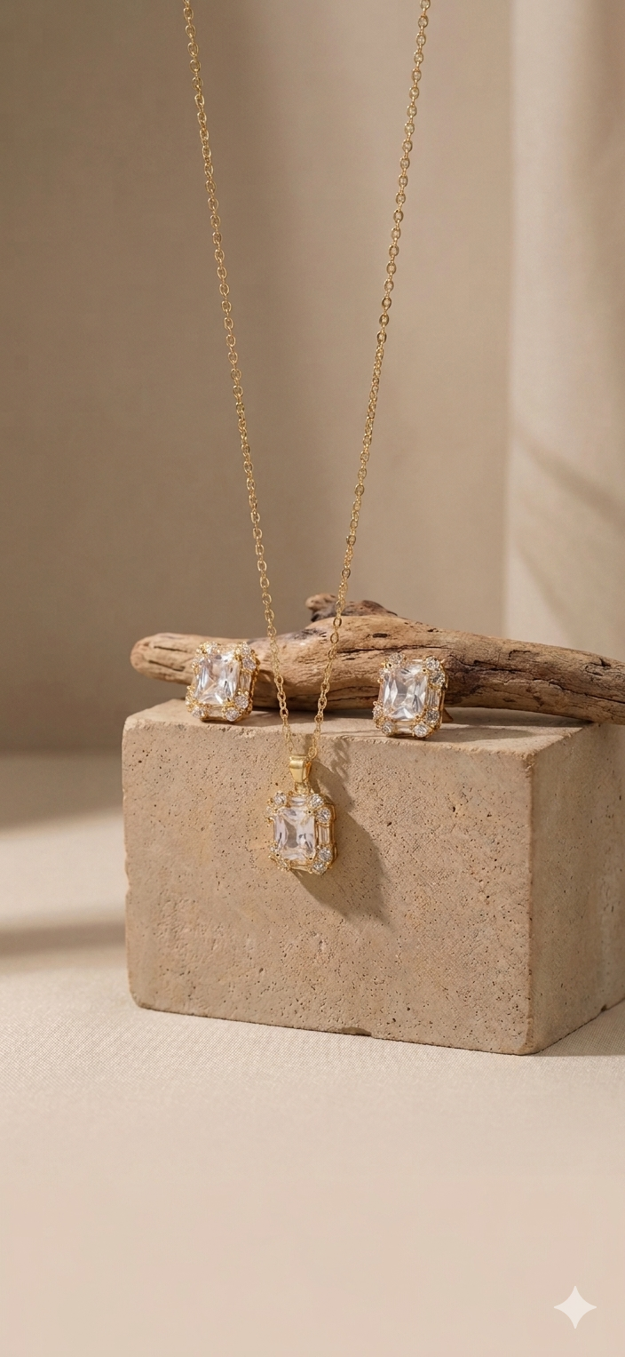 Square diamond Pendant set